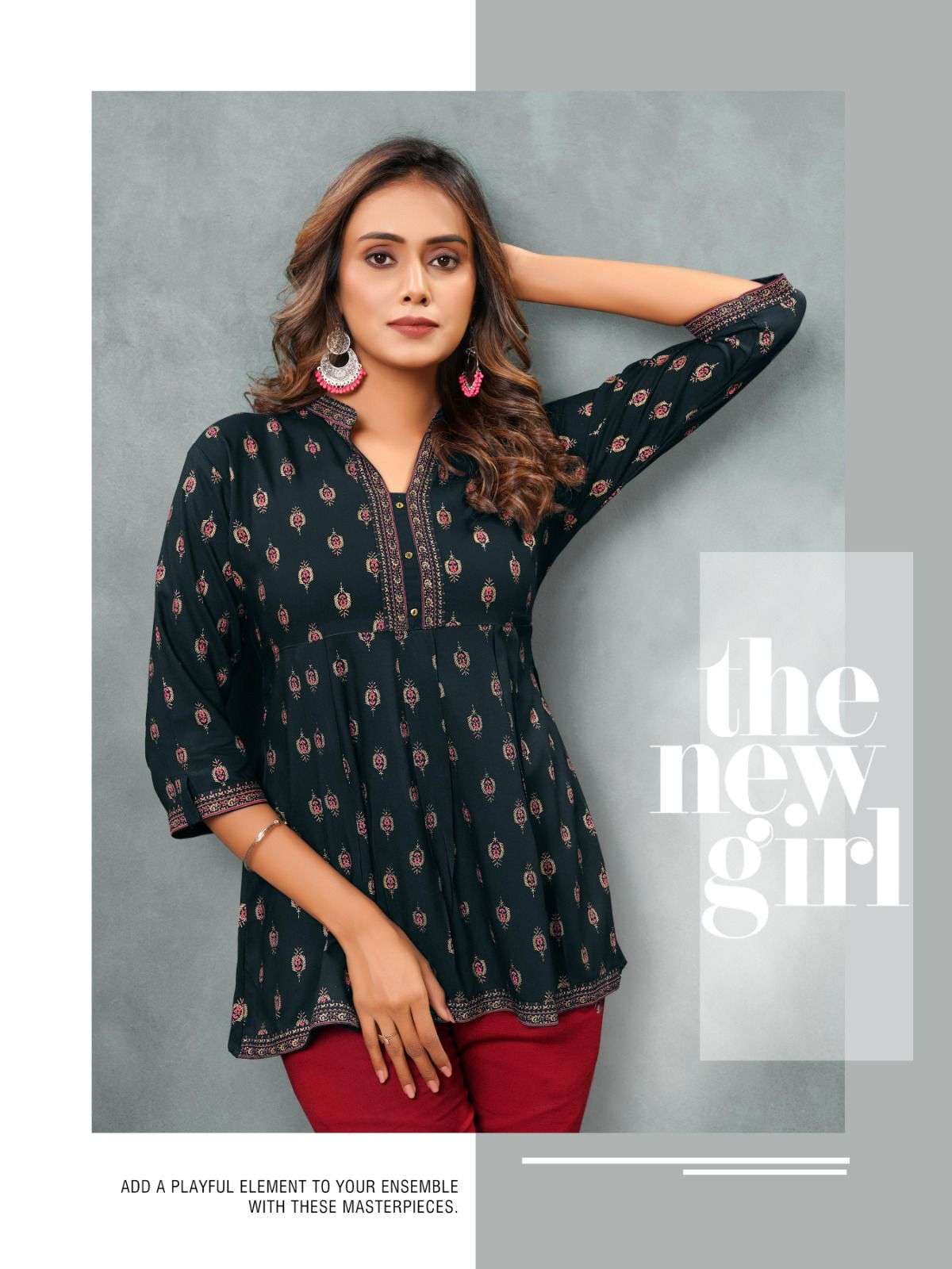 MAYRA RAYON SLUB DESIGNER SHORT KURTAS WITH STYLISH PRINTS ANDHANDWORK BY HARITAGE BRAND 1005